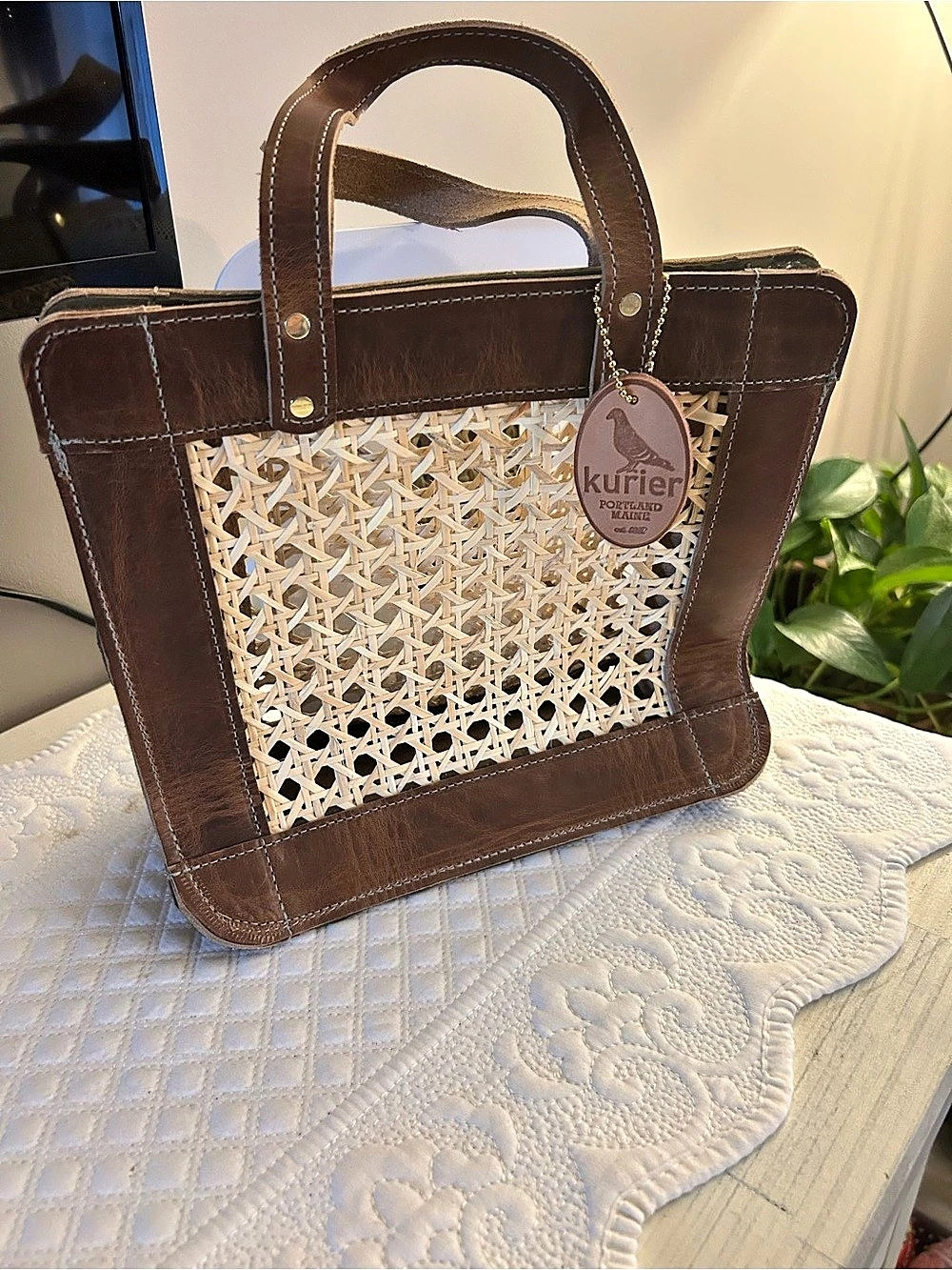 kurier Woven Tote in Brown & Cream